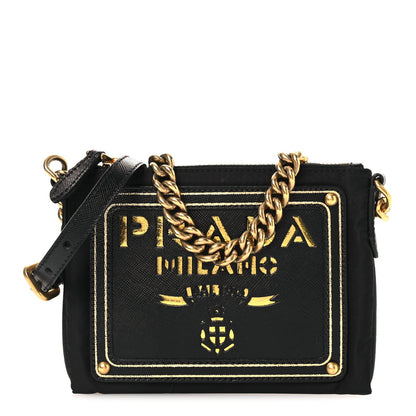 Tessuto Bandoliera Logo Shoulder Bag Gold Black