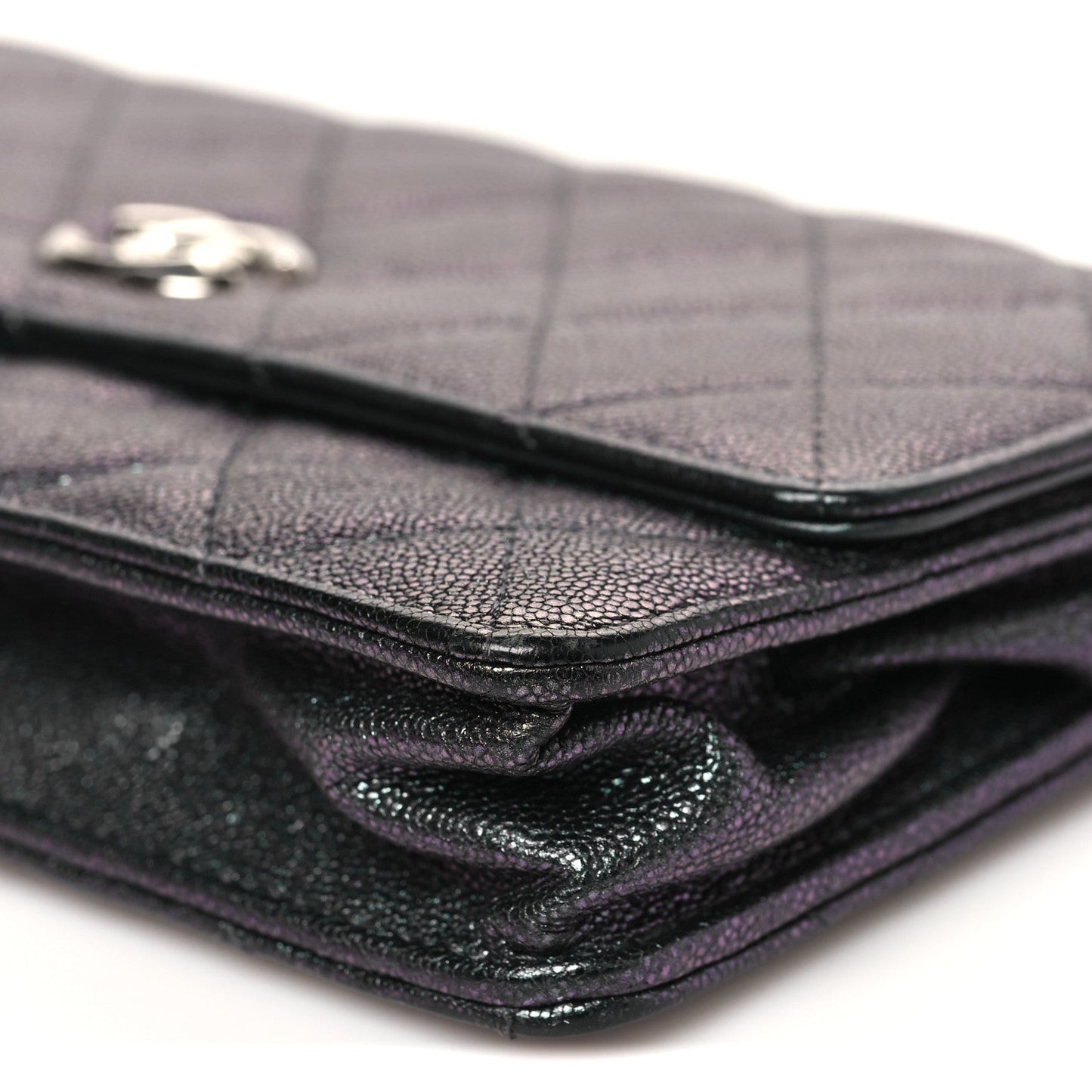 Iridescent Caviar Quilted Classic Pouch Clutch Black