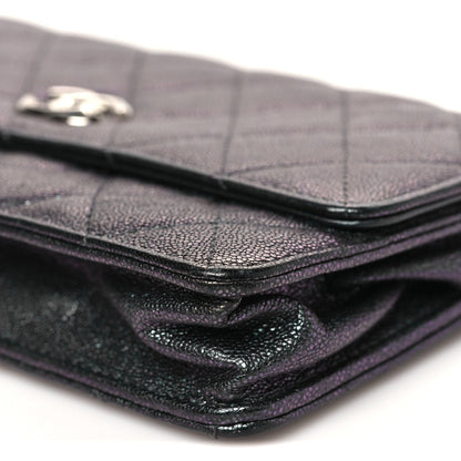 Iridescent Caviar Quilted Classic Pouch Clutch Black