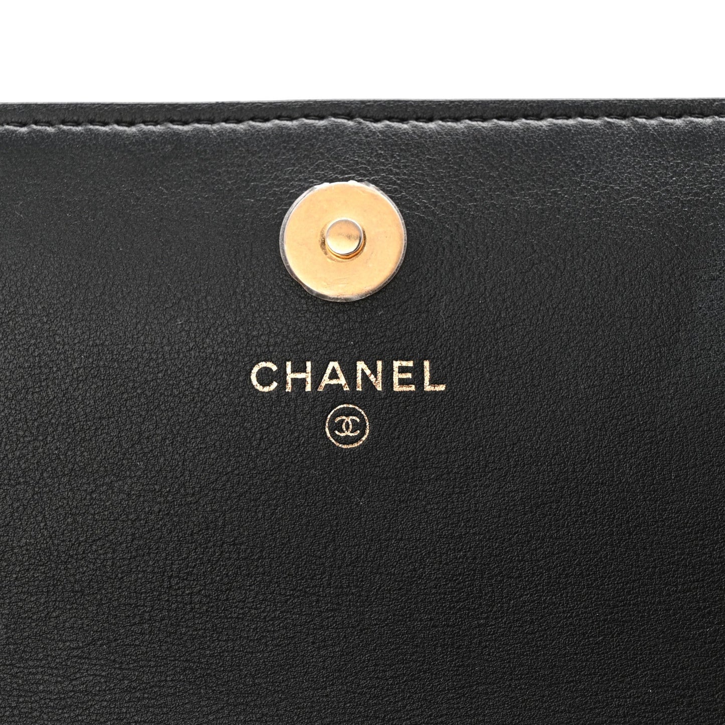 Calfskin Quilted Front Logo Enchained Clutch Black