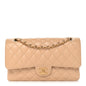 Caviar Quilted Medium Double Flap Beige