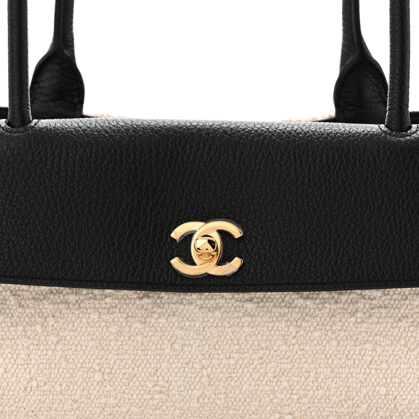 Grained Calfskin Boucle Urban Essentials Small Shopping Bag Ecru Black