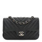 Iridescent Caviar Chevron Quilted Mini Rectangular Flap Black