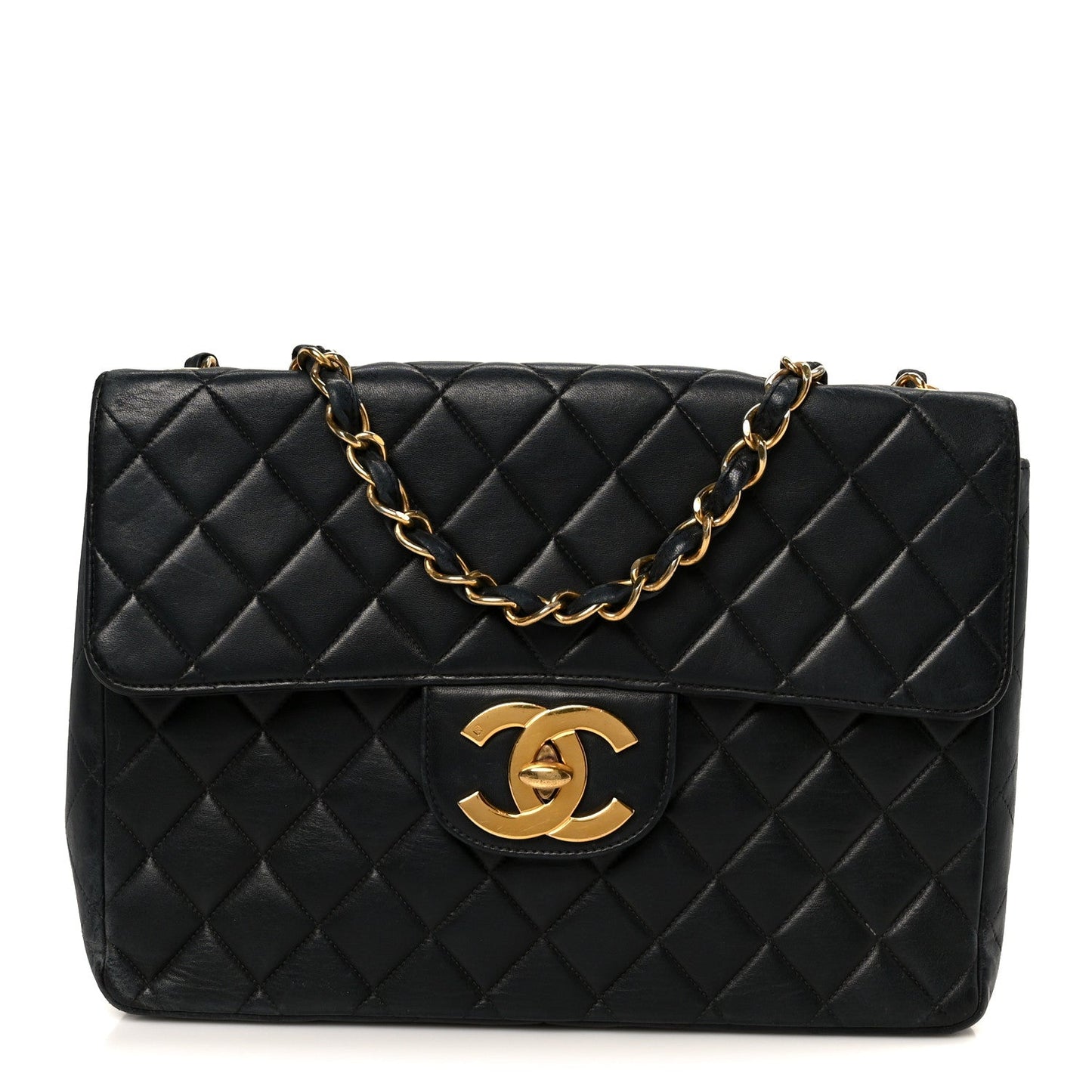 Lambskin Quilted XL Jumbo Single Flap Black
