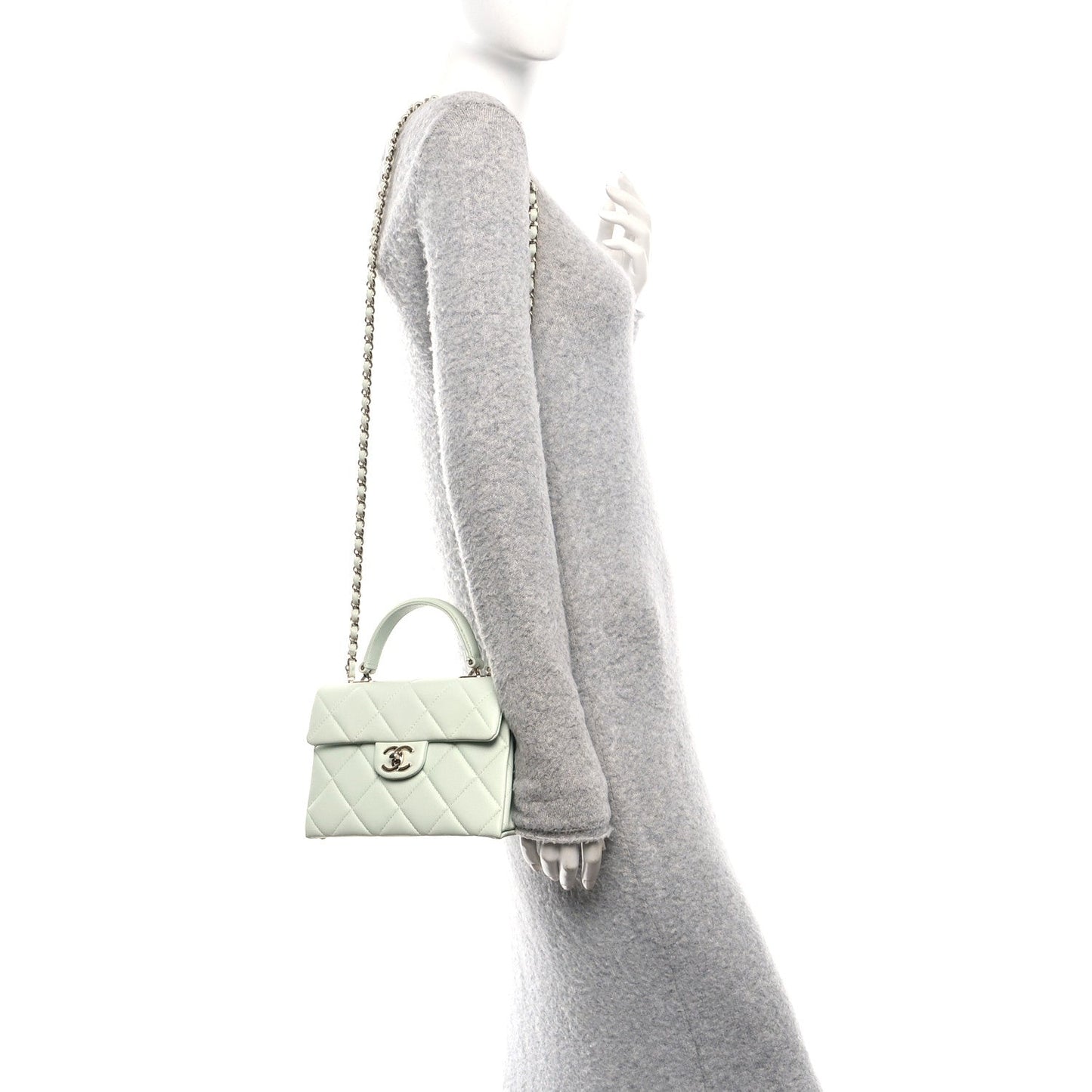 Caviar Quilted Retro Medium Twist Top Handle Clutch Light Green