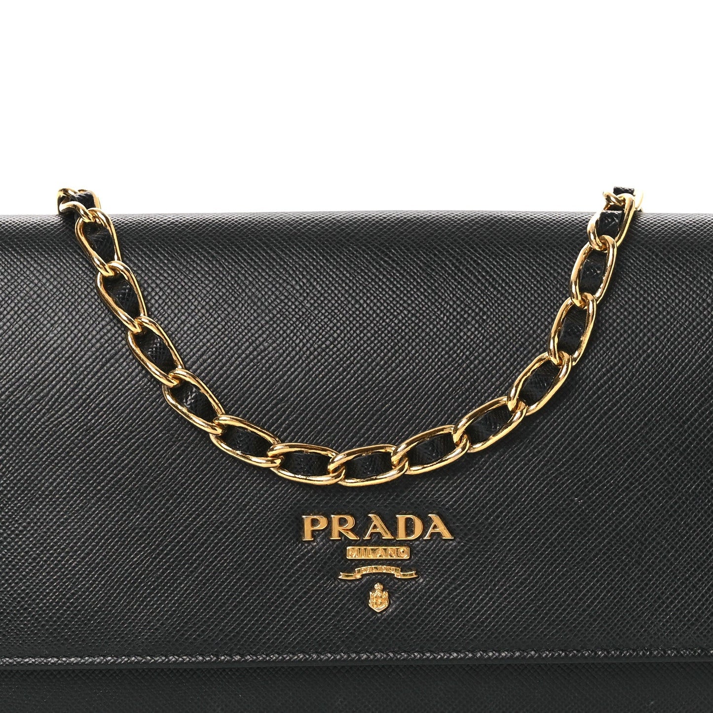 Saffiano Metal Oro Chain Wallet Black