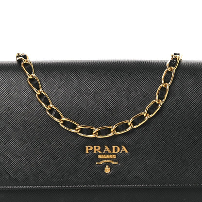 Saffiano Metal Oro Chain Wallet Black