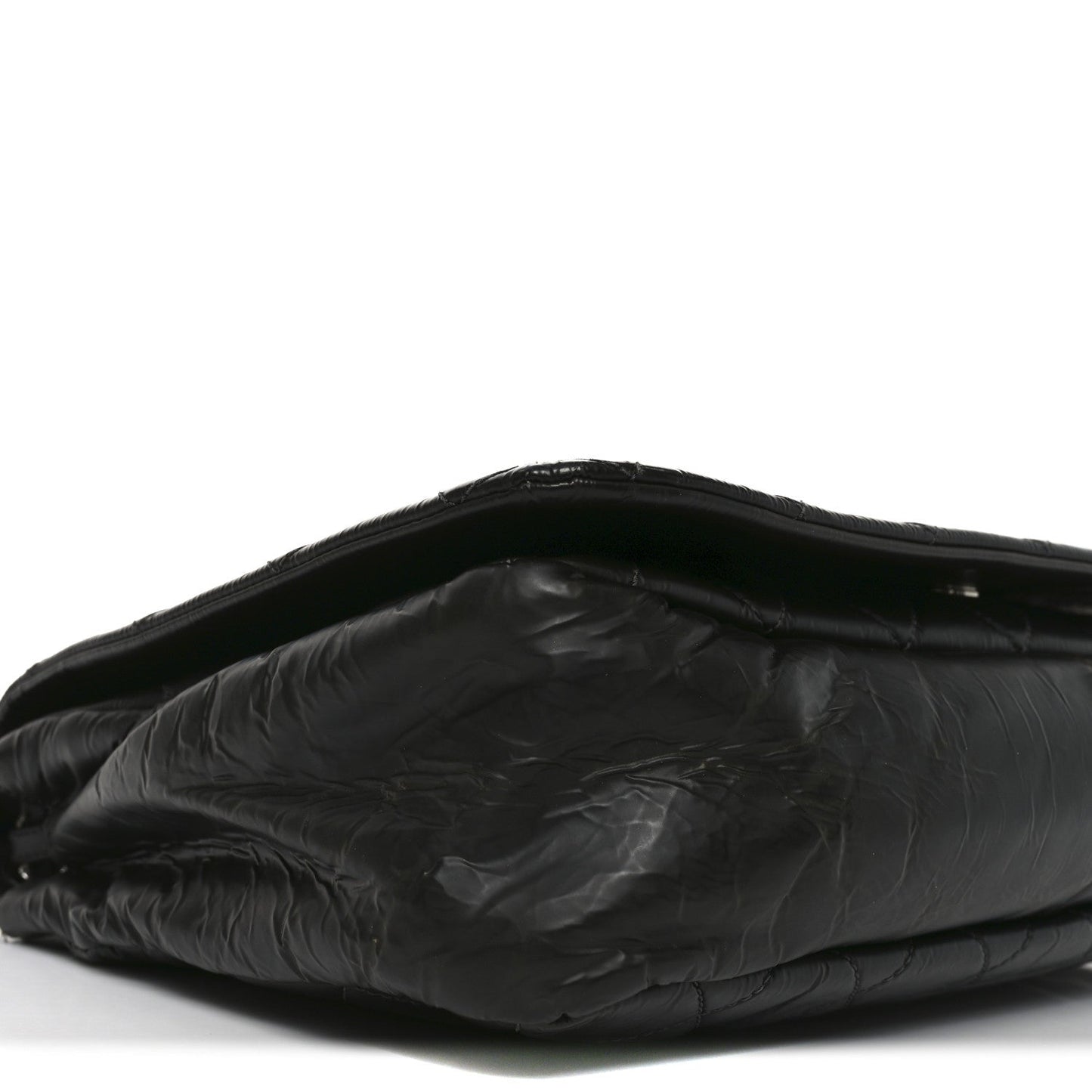 Glazed Calfskin Quilted CC XL Single Flap Black