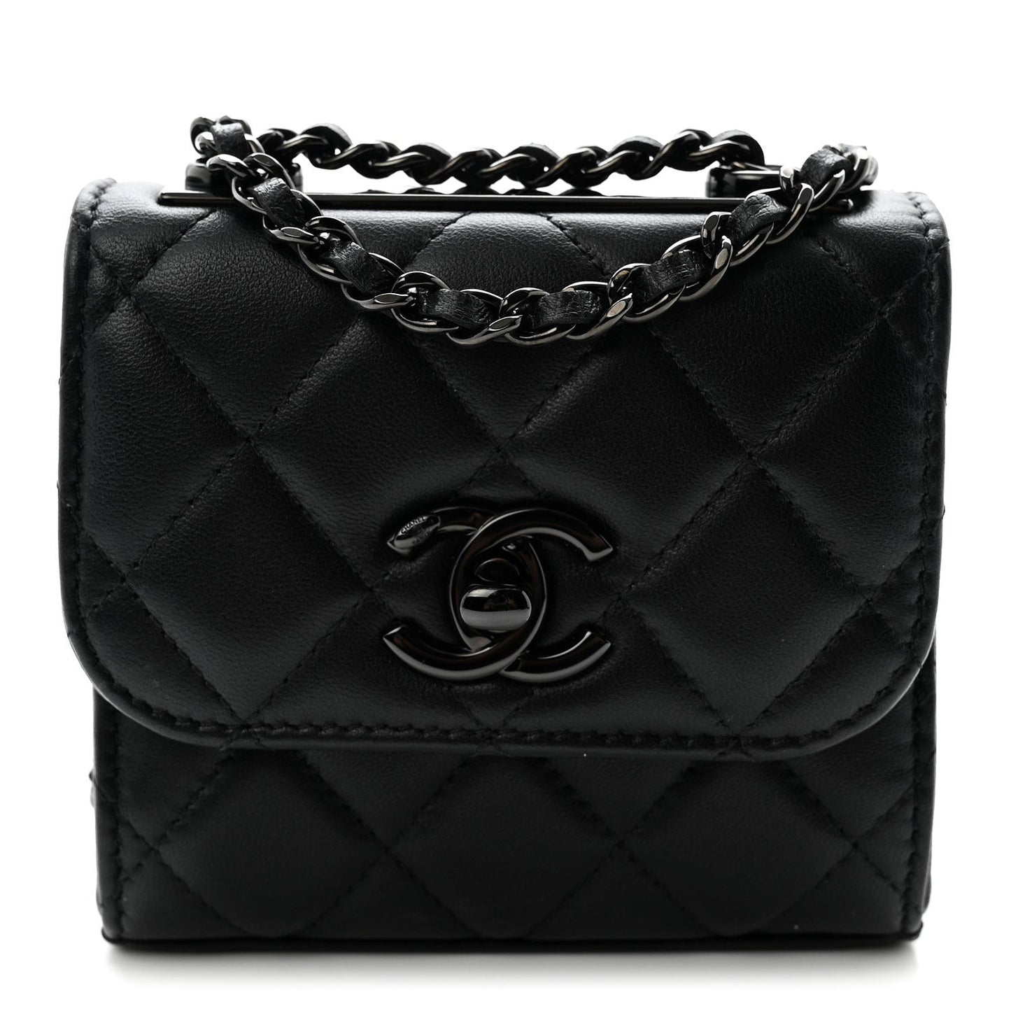 Lambskin Quilted Mini Trendy CC Chain Wallet So Black