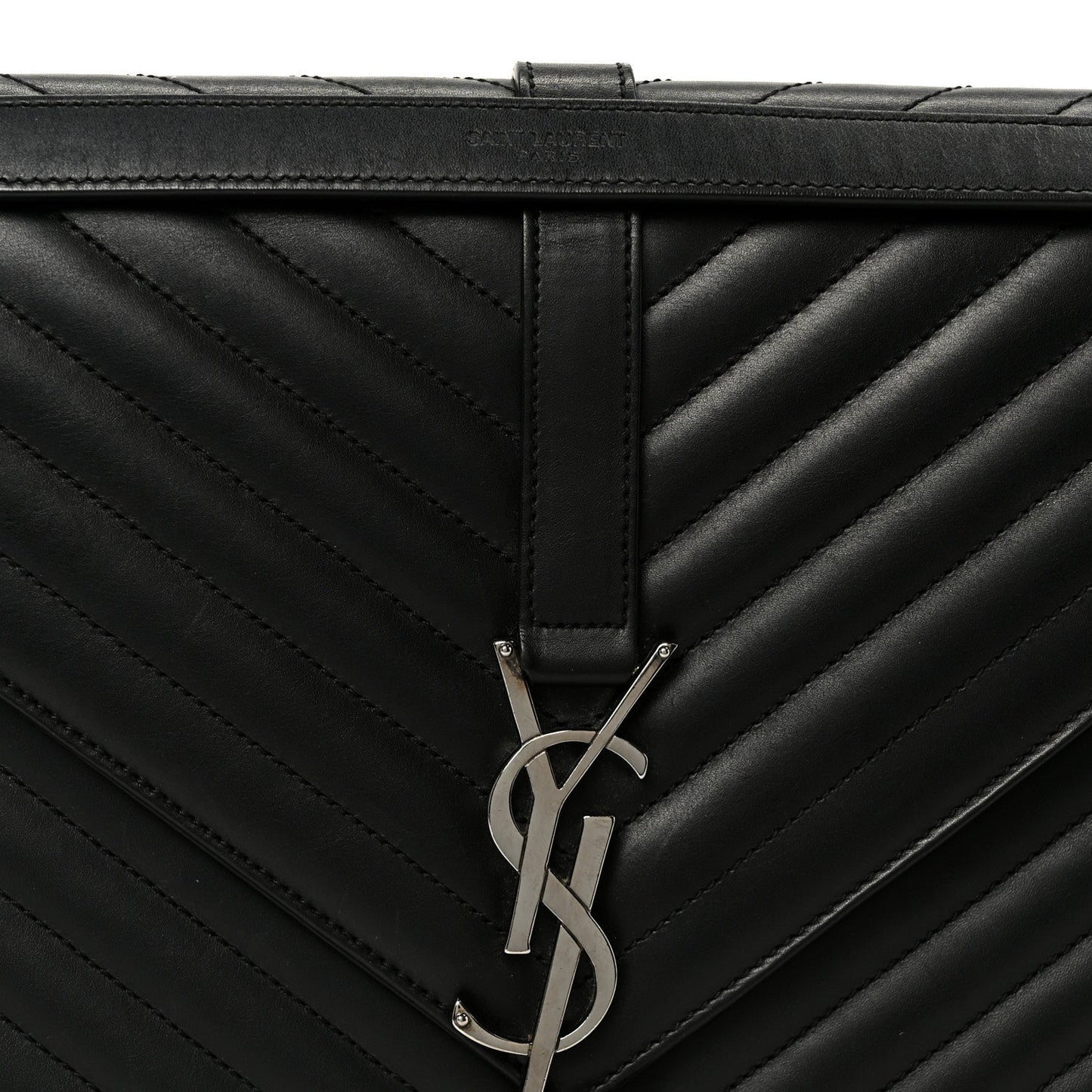 Smooth Calfskin Matelasse Chevron Large Monogram Satchel Black