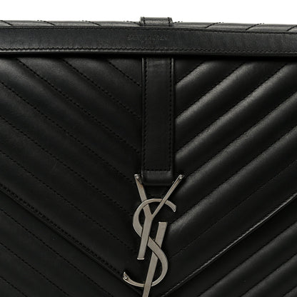 Smooth Calfskin Matelasse Chevron Large Monogram Satchel Black