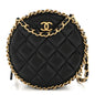Lambskin Quilted Chain Around CC Round Clutch With Chain Black