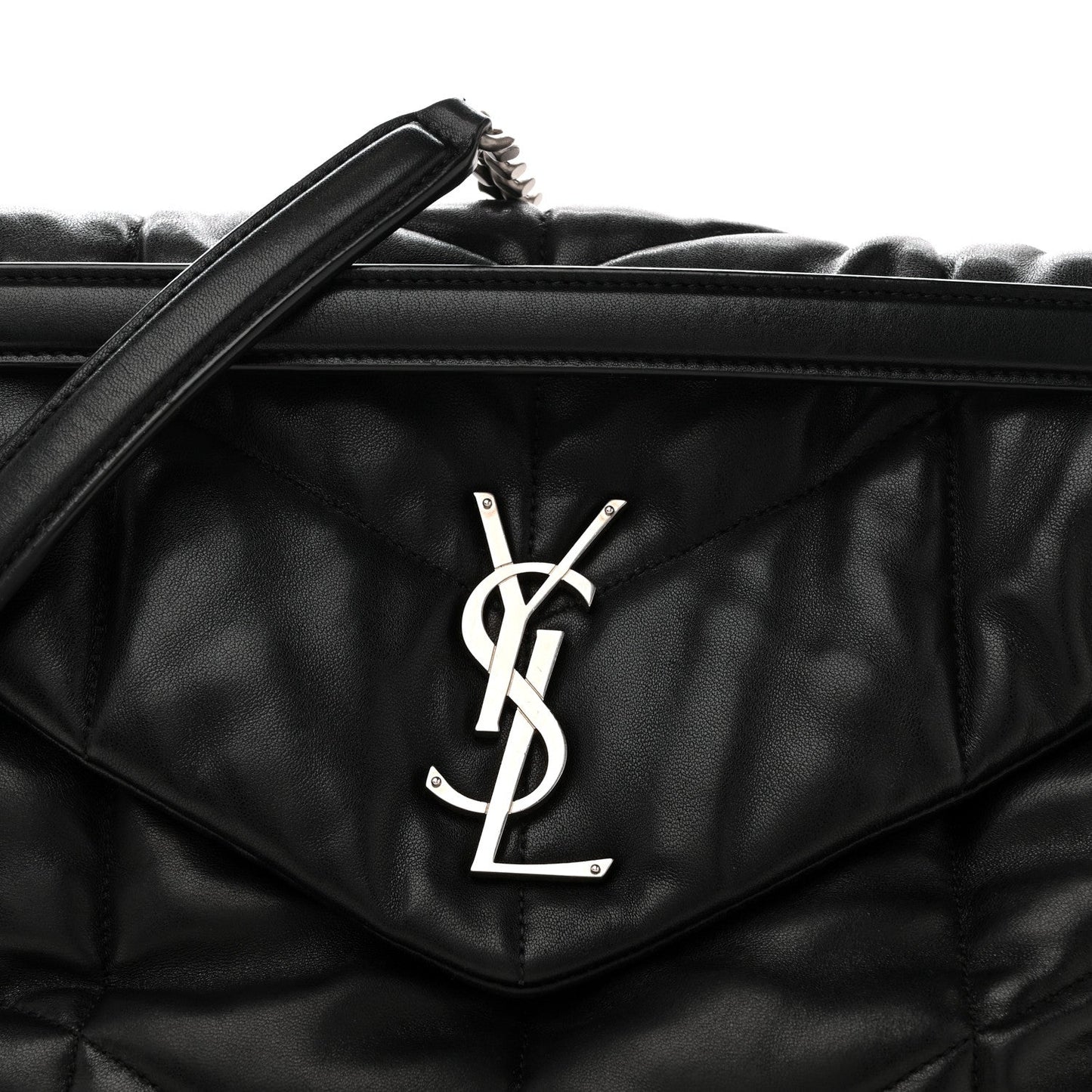 Lambskin Quilted Medium Loulou Puffer Monogram Chain Satchel Black