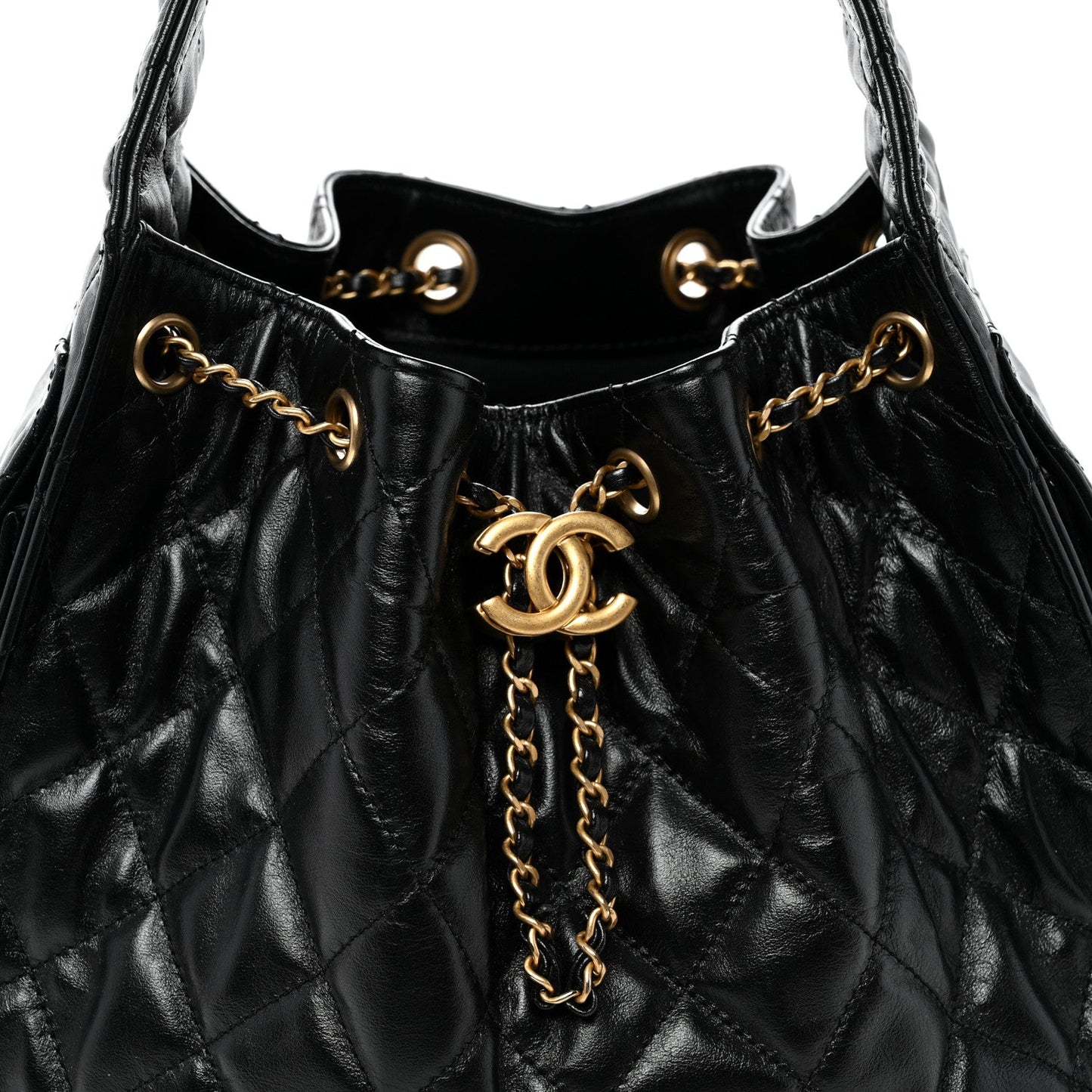 Shiny Crumpled Calfskin Quilted Small Chanel 25 Handbag Black