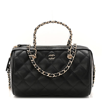 Caviar Quilted Barrel Clutch With Chain Black