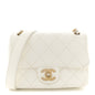 Shiny Lambskin Quilted Mini Flap White