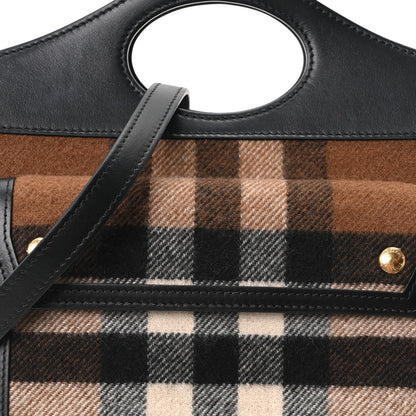 Smooth Calfskin Cashmere Check Mini Pocket Bag Brown