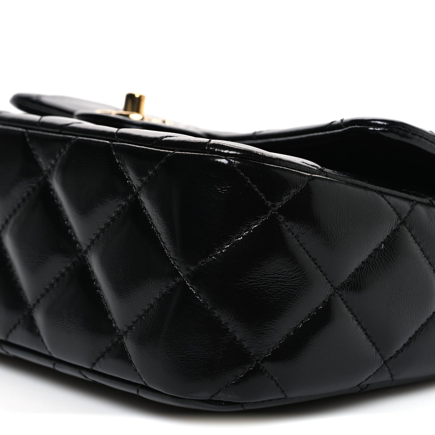 Shiny Lambskin Quilted Twisted Links Top Handle Flap Black