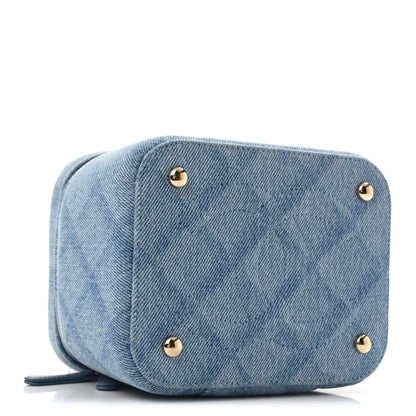 Denim Quilted Small CC Vanity Case Blue