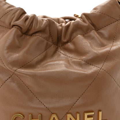 Shiny Calfskin Quilted Mini Chanel 22 Dark Beige
