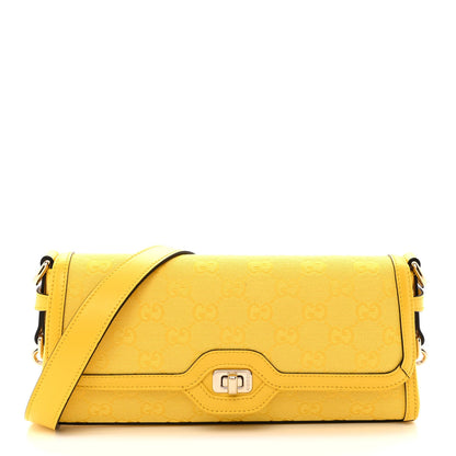 GG Monogram Textured Dollar Calfskin Small Luce Shoulder Bag Yellow
