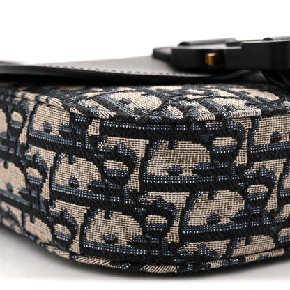 Grained Calfskin Oblique Mini Saddle Messenger Bag With Flap Beige Black