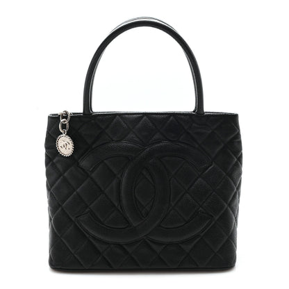 Caviar Quilted Medallion Tote Black