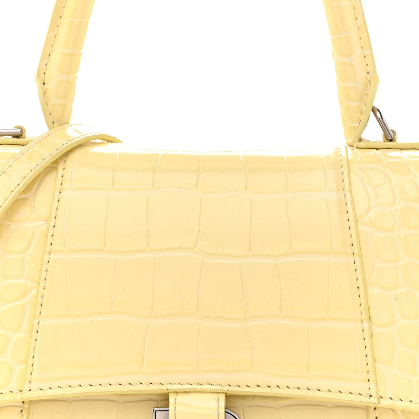 Calfskin Crocodile Embossed Small Hourglass Top Handle Bag Pale Yellow