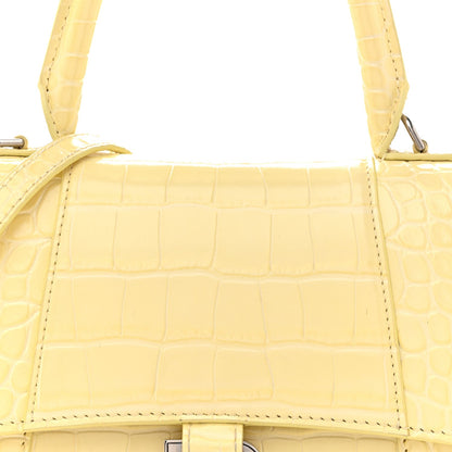 Calfskin Crocodile Embossed Small Hourglass Top Handle Bag Pale Yellow
