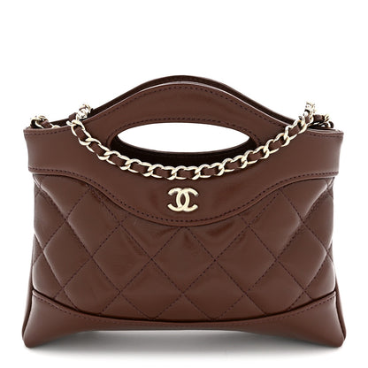 Shiny Crumpled Calfskin Quilted Nano 31 Shopping Bag Brown