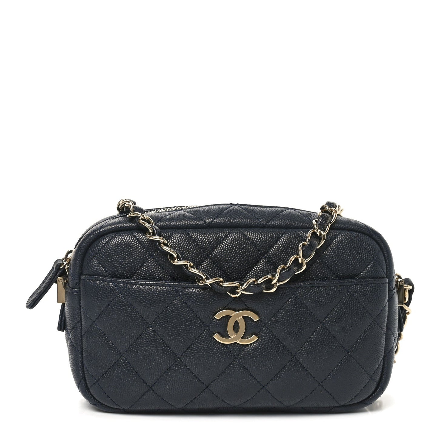 Caviar Quilted Camera Case Navy