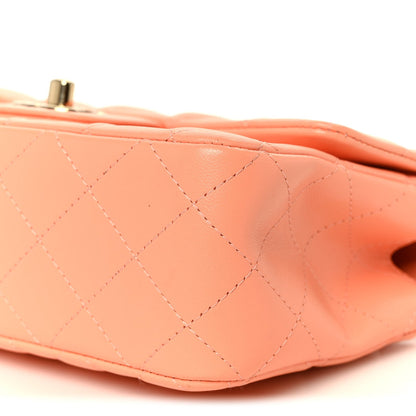 Lambskin Quilted Mini Top Handle Rectangular Flap Light Orange