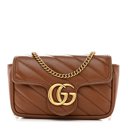 Azalea Calfskin Matelasse Diagonal Super Mini GG Marmont Shoulder Bag Cuir