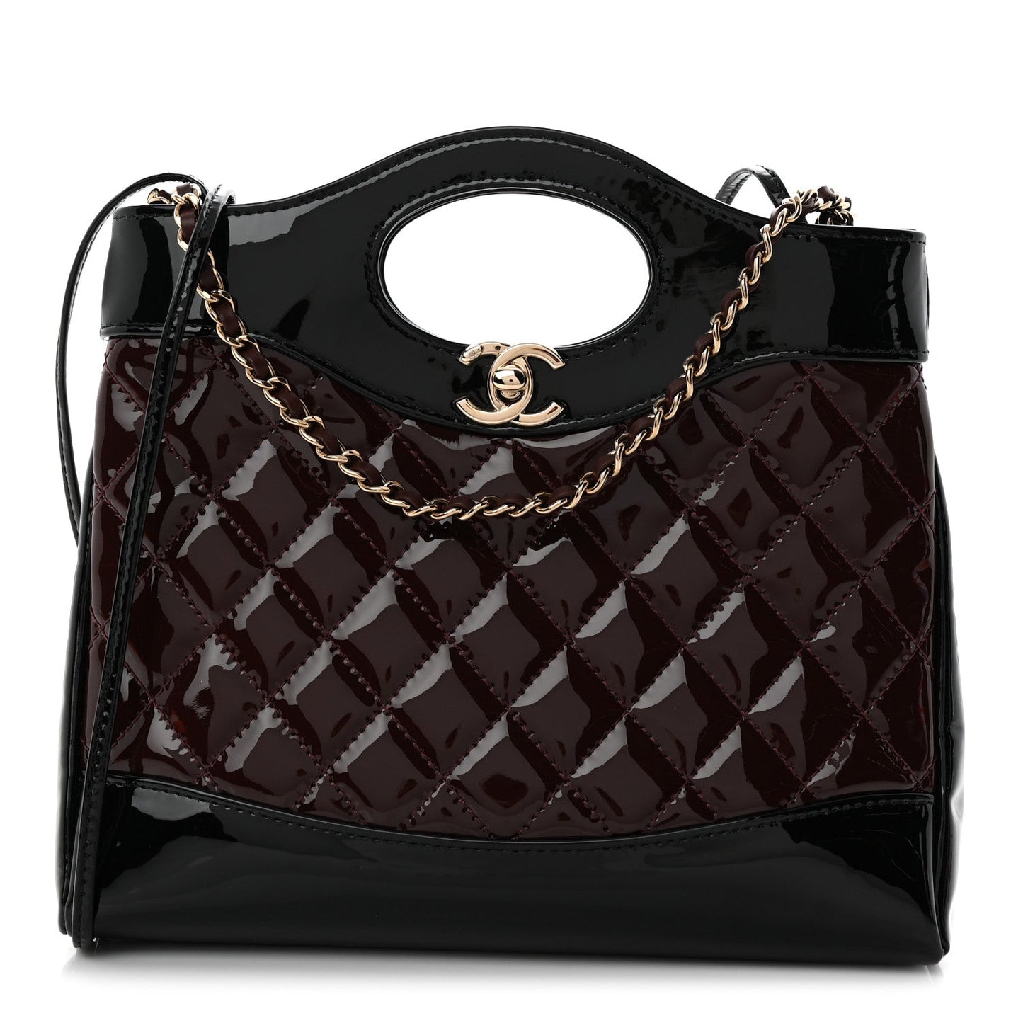 Patent Calfskin Quilted Mini 31 Shopping Bag Burgundy Black