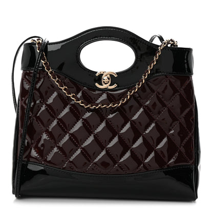 Patent Calfskin Quilted Mini 31 Shopping Bag Burgundy Black