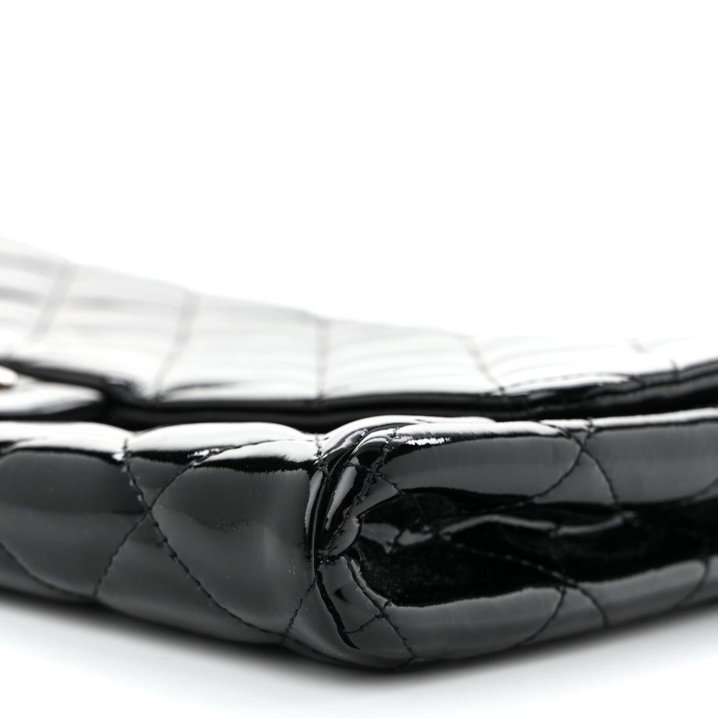 Patent Quilted Clutch with Chain Flap Black