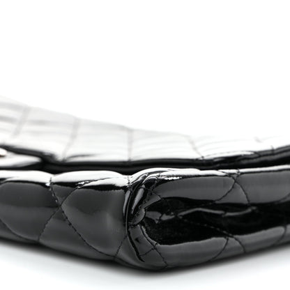 Patent Quilted Clutch with Chain Flap Black