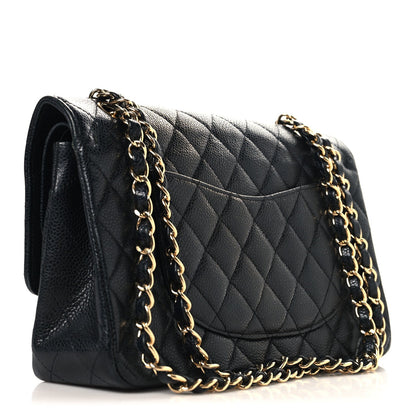 Caviar Quilted Medium Double Flap Black
