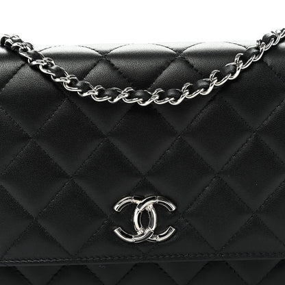 Lambskin Quilted Enamel CC Wallet on Chain WOC Black