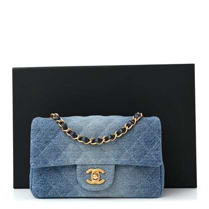Washed Denim Quilted Mini Rectangular Flap Blue