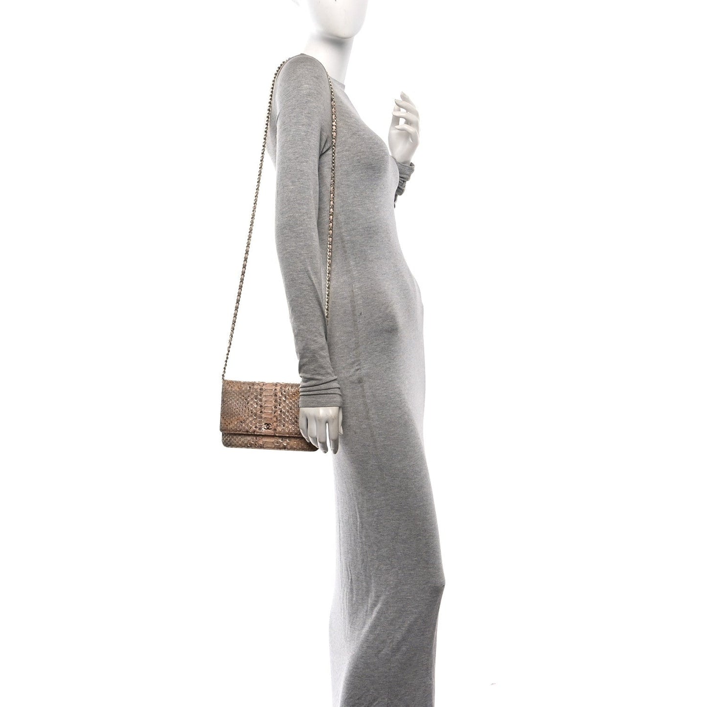 Metallic Snakeskin Wallet On Chain WOC Ivory Gold
