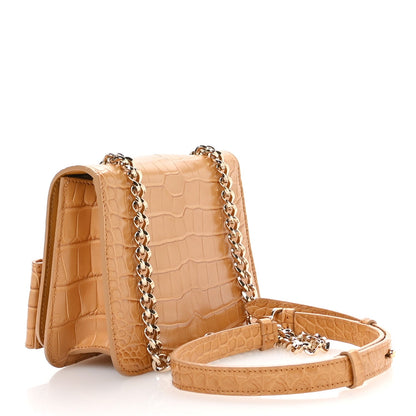 Crocodile Mini Vara Bow Crossbody Bag Beige