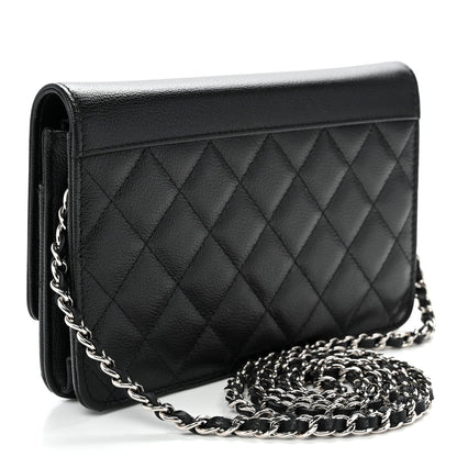 Grained Calfskin Quilted CC Box Wallet On Chain WOC Black