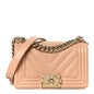 Caviar Chevron Quilted Small Boy Flap Dark Beige