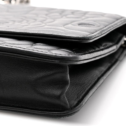 Lambskin Camellia Embossed Wallet On Chain WOC Black