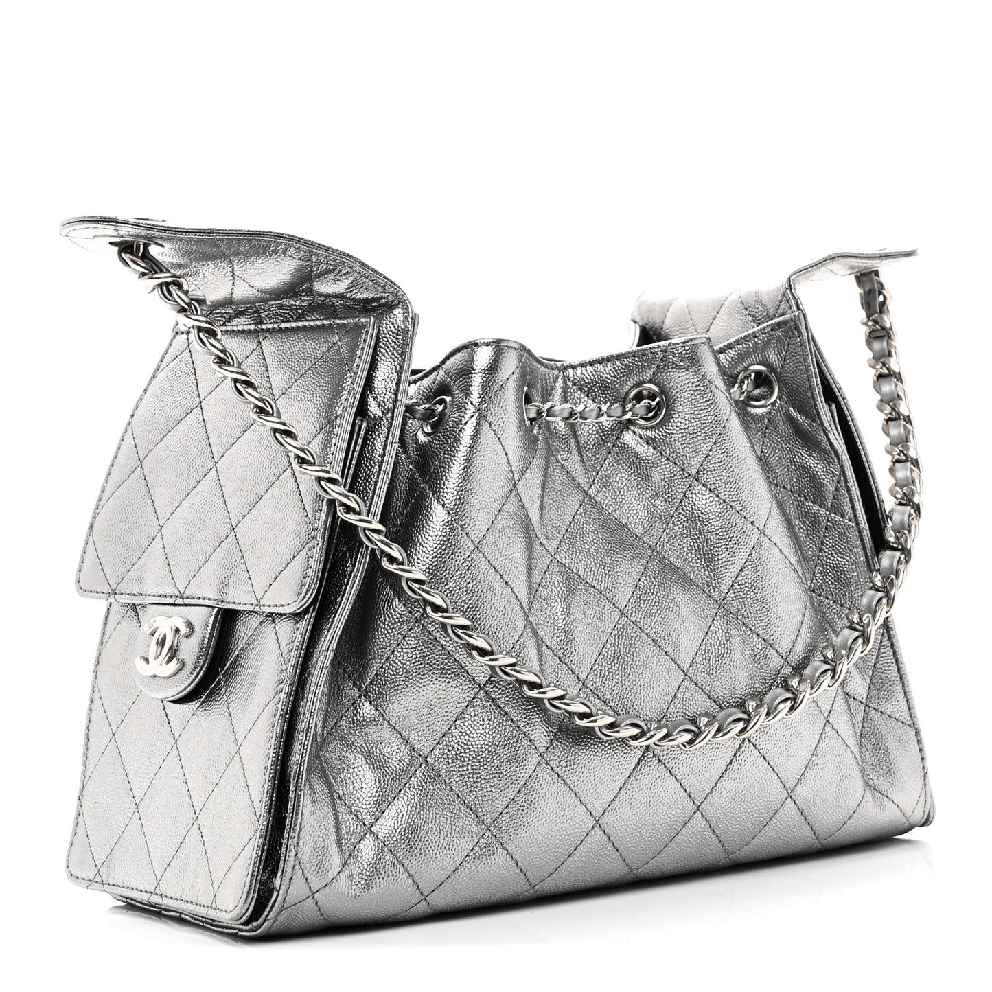 Metallic Caviar Quilted Small Chanel 25 Handbag Anthracite