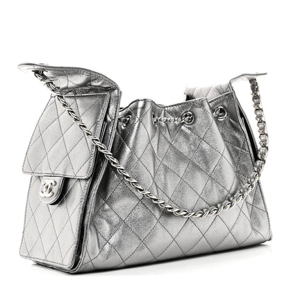 Metallic Caviar Quilted Small Chanel 25 Handbag Anthracite