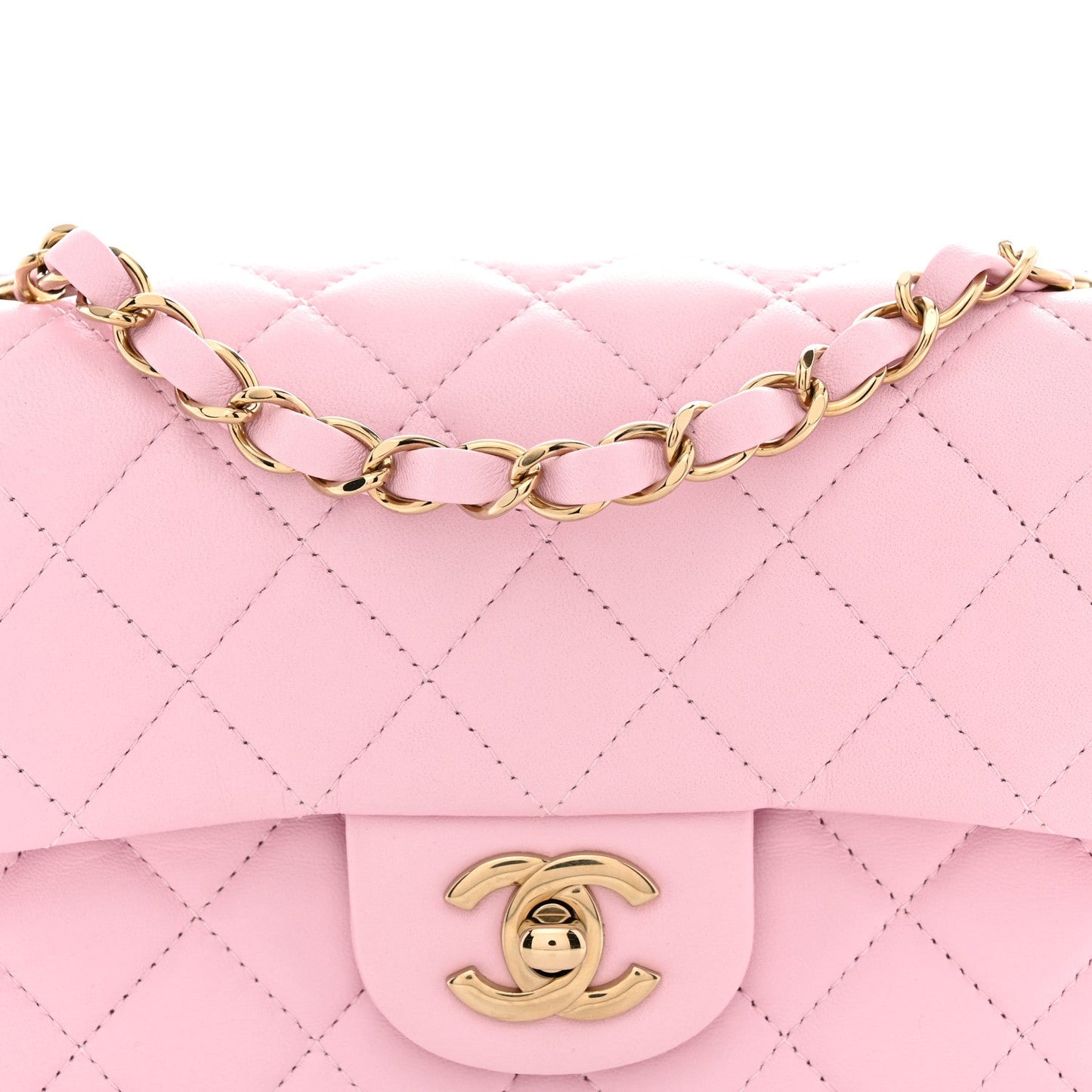 Lambskin Quilted Mini Rectangular Flap Light Pink