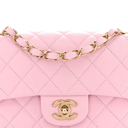 Lambskin Quilted Mini Rectangular Flap Light Pink