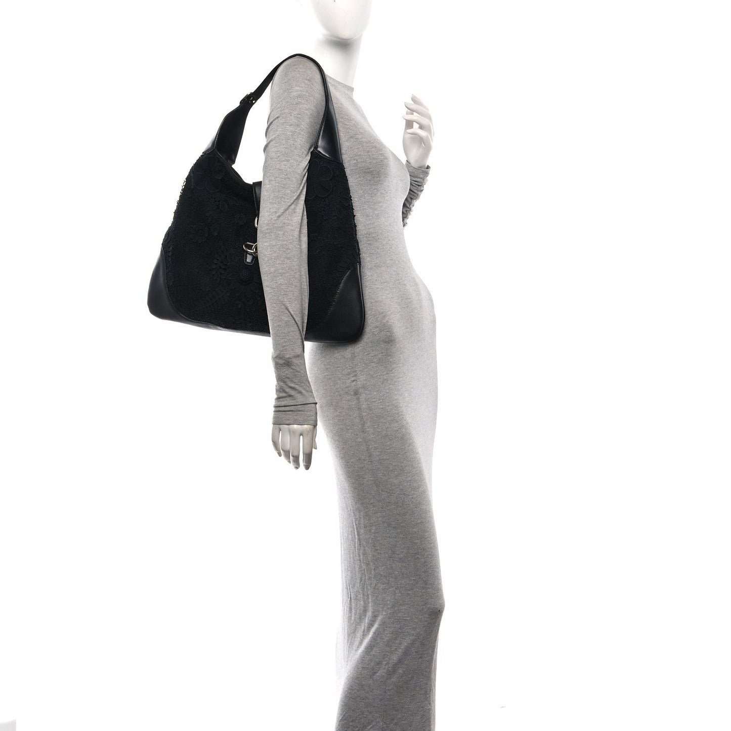 Calfsking Lace Large Jackie O Bouvier Hobo Black